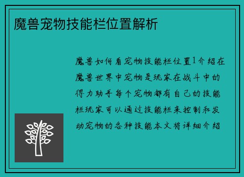 魔兽宠物技能栏位置解析